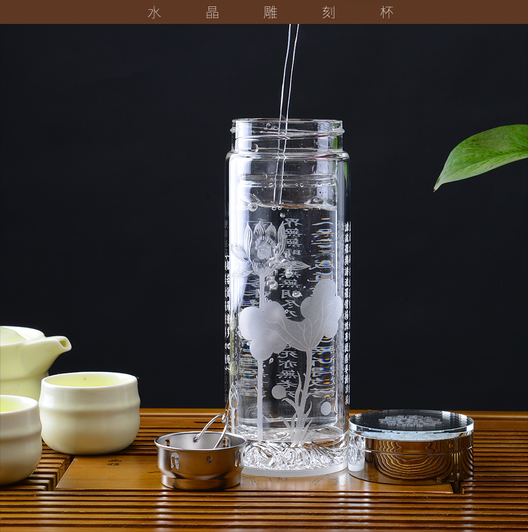 大悲咒水杯雕刻六字大明咒水晶玻璃佛杯,佛杯订做,佛杯生产厂家